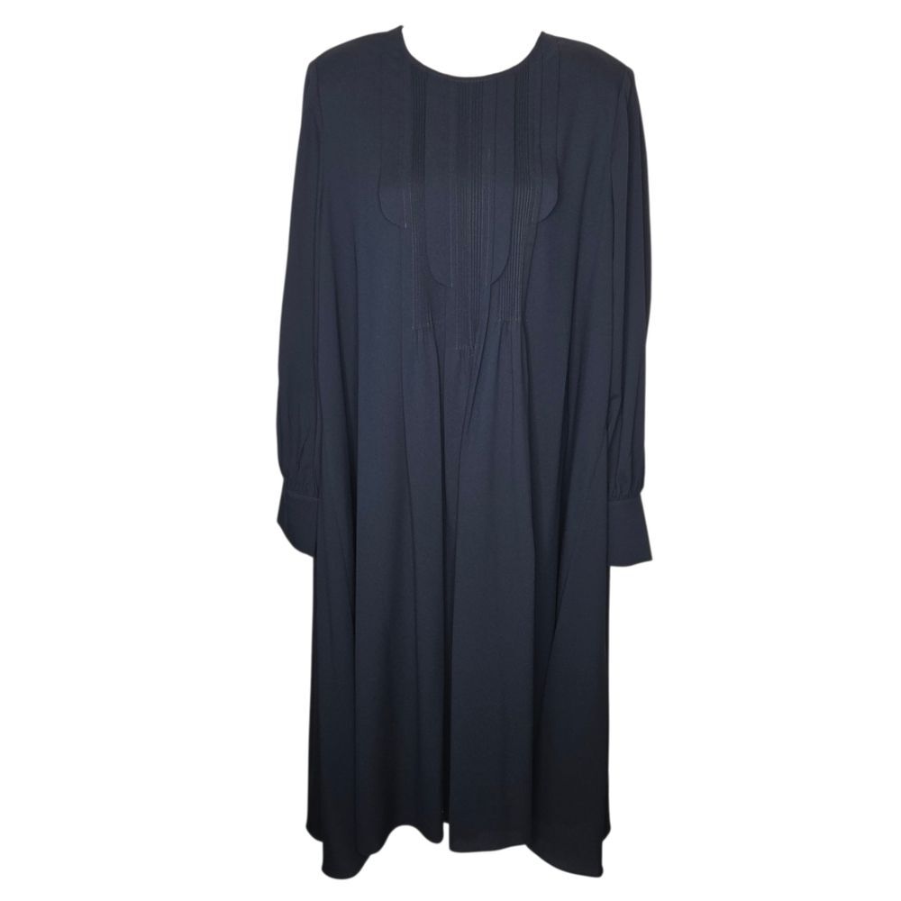 Marina Rinaldi Plisse' Elegante pleated long sleeve midi Navy Dress Size 18